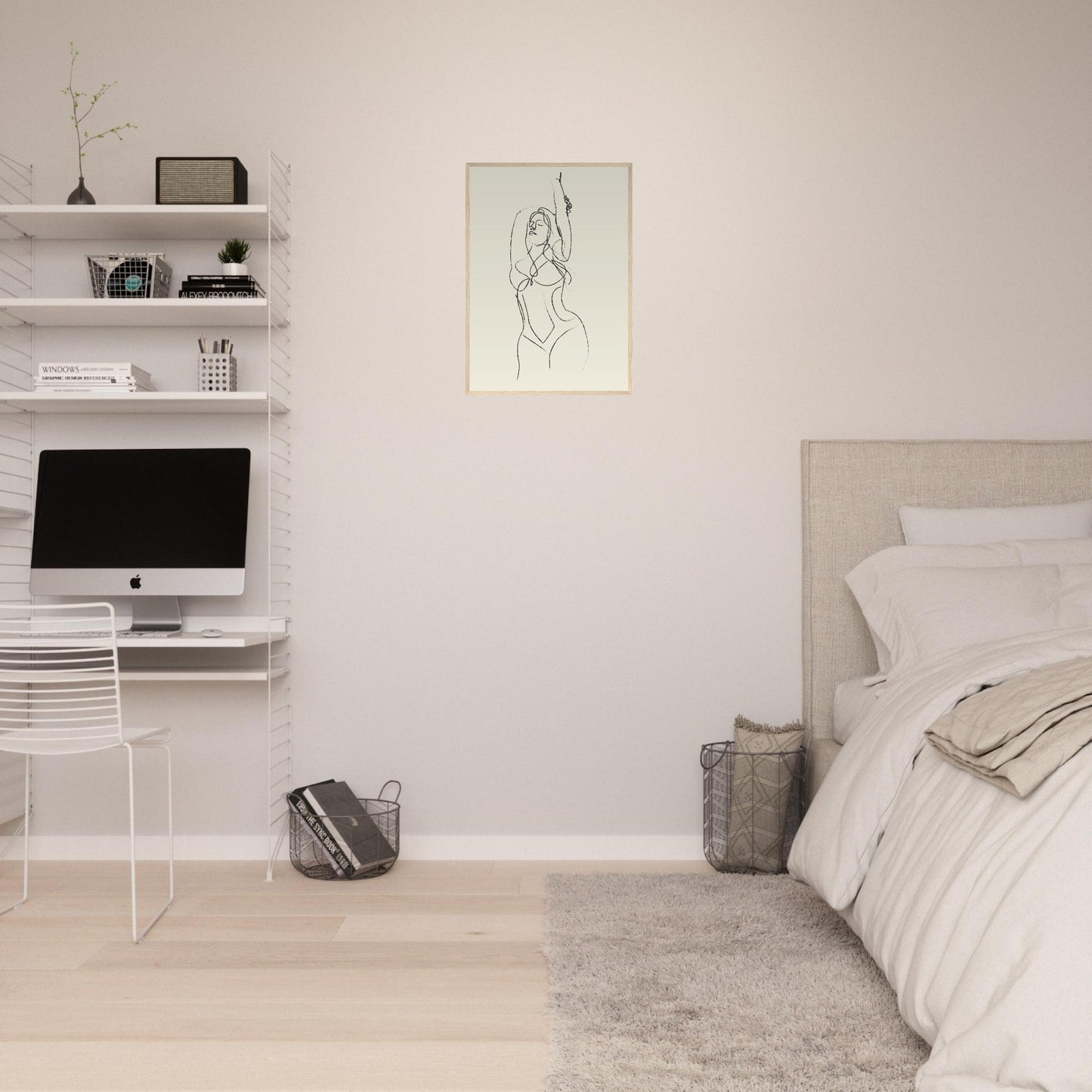 Line Art 'Beach Ready' - Premium Matte Paper Wooden Framed Poster