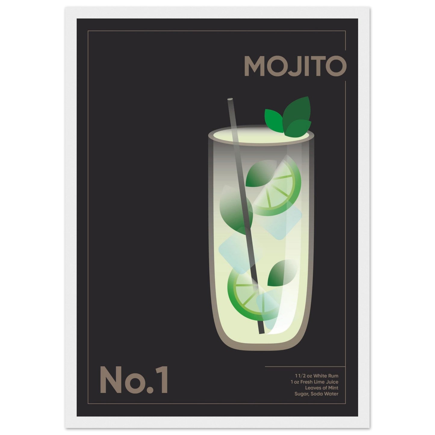 Cocktail 'Mojito' - Premium Matte Paper Wooden Framed Poster