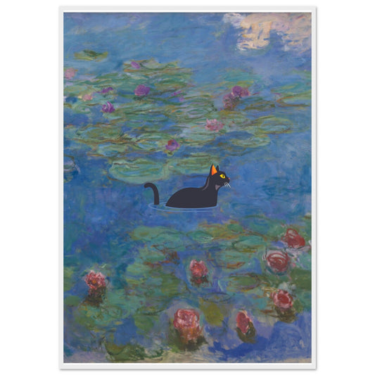 Water lilies (Cat) - Premium Matte Paper Wooden Framed Poster
