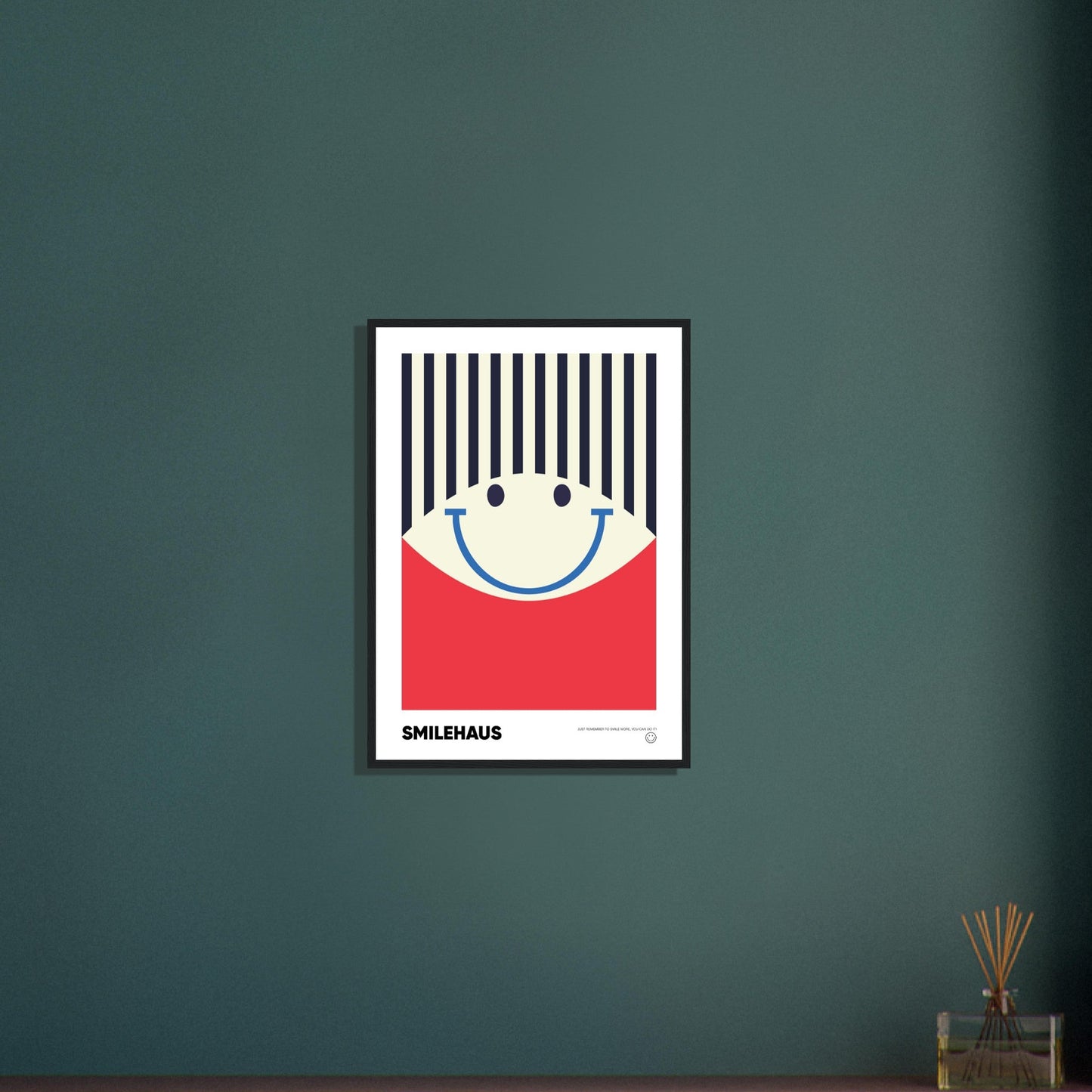 Red & Blue 'Smilehaus' - Premium Matte Paper Wooden Framed Poster