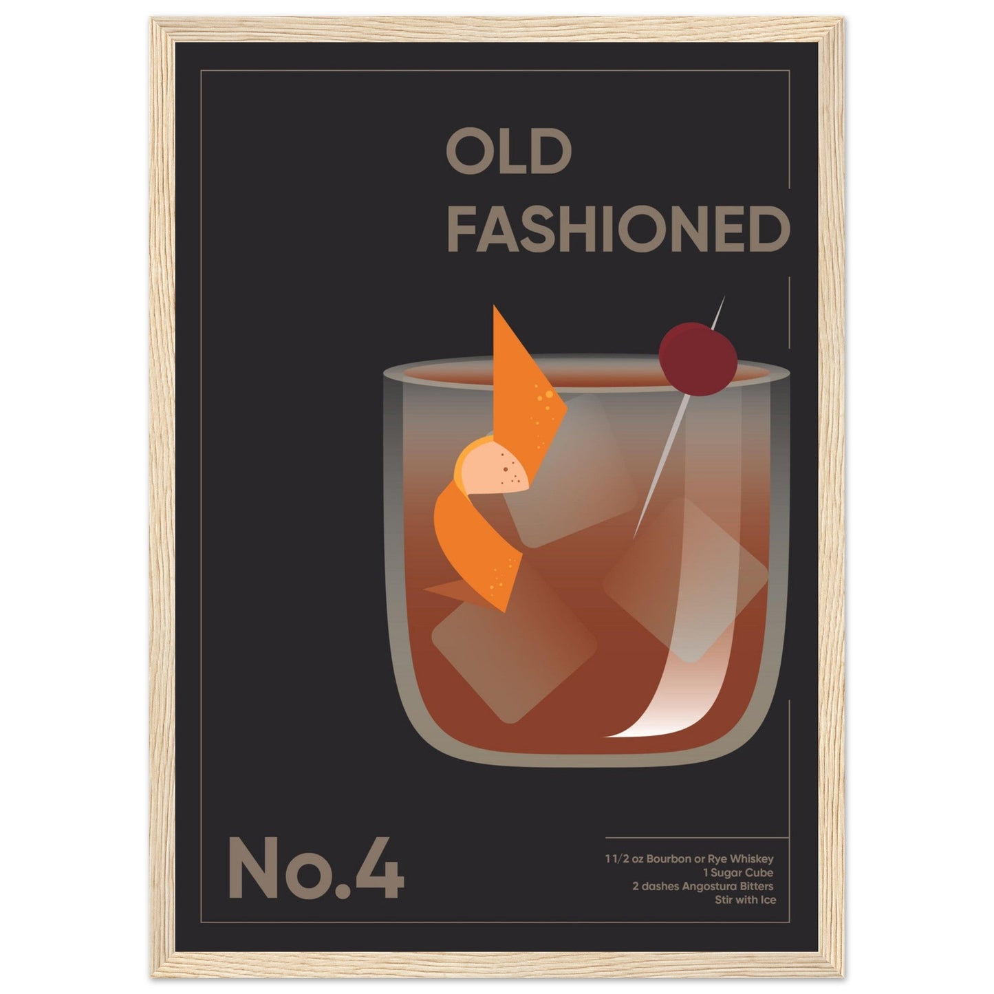 Cocktail 'Old Fashioned' - Premium Matte Paper Wooden Framed Poster
