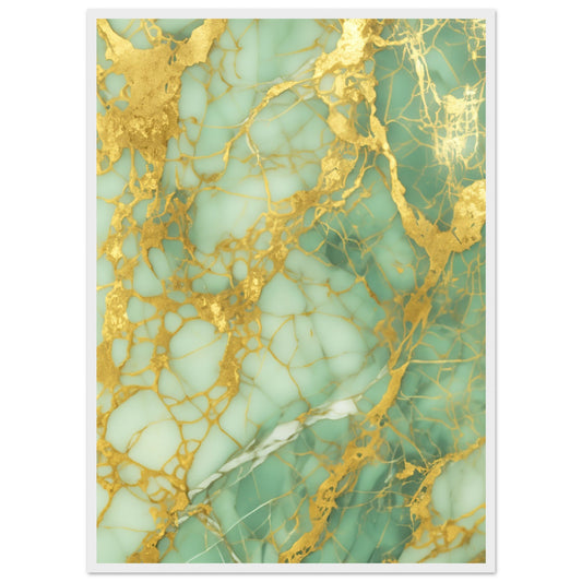 Marble 'Green & Gold' - Premium Matte Paper Wooden Framed Poster