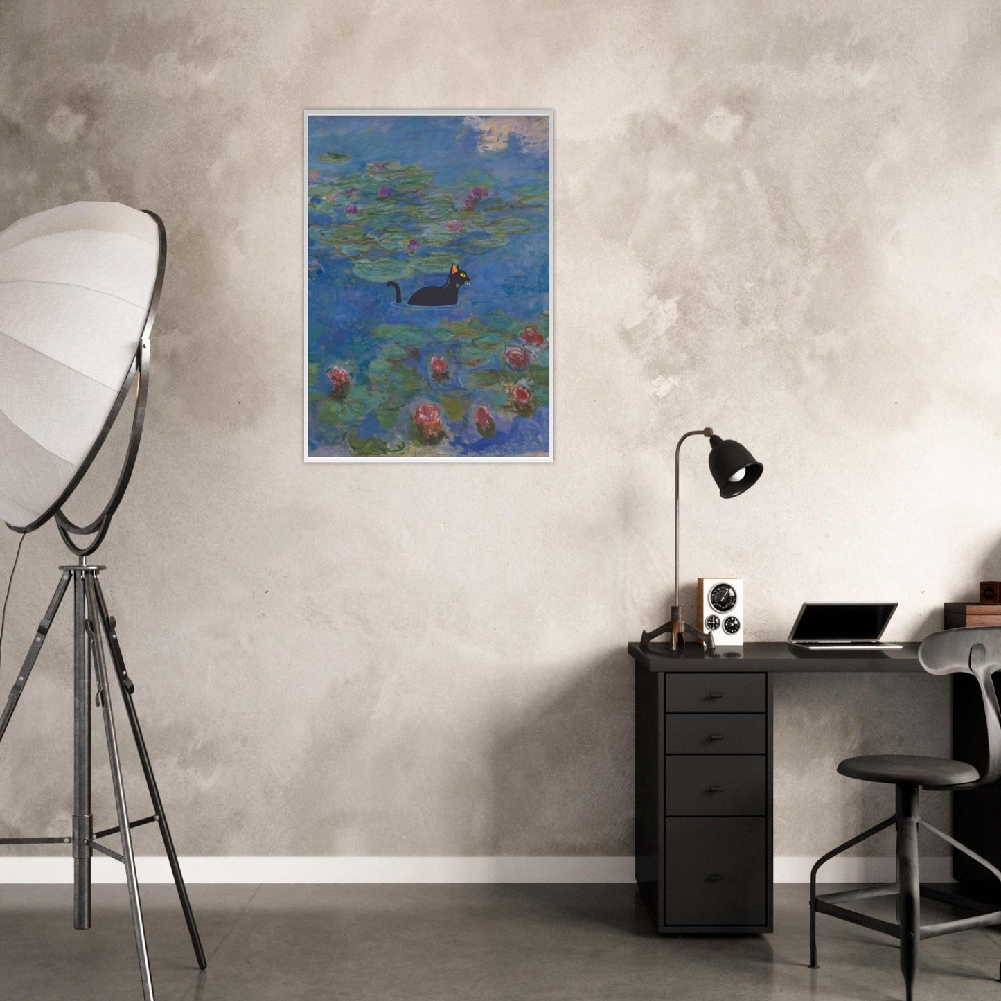 Water lilies (Cat) - Premium Matte Paper Wooden Framed Poster