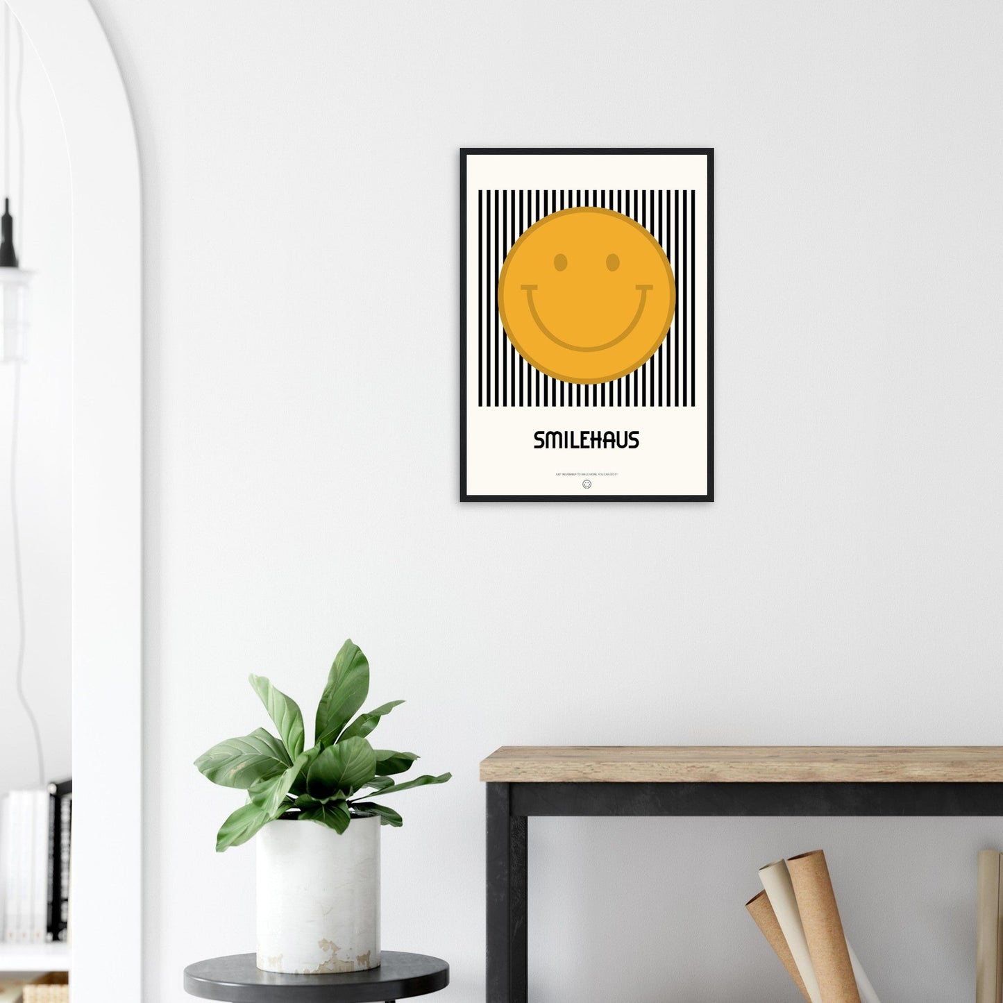 Yellow & Black 'Smilehaus' - Premium Matte Paper Wooden Framed Poster