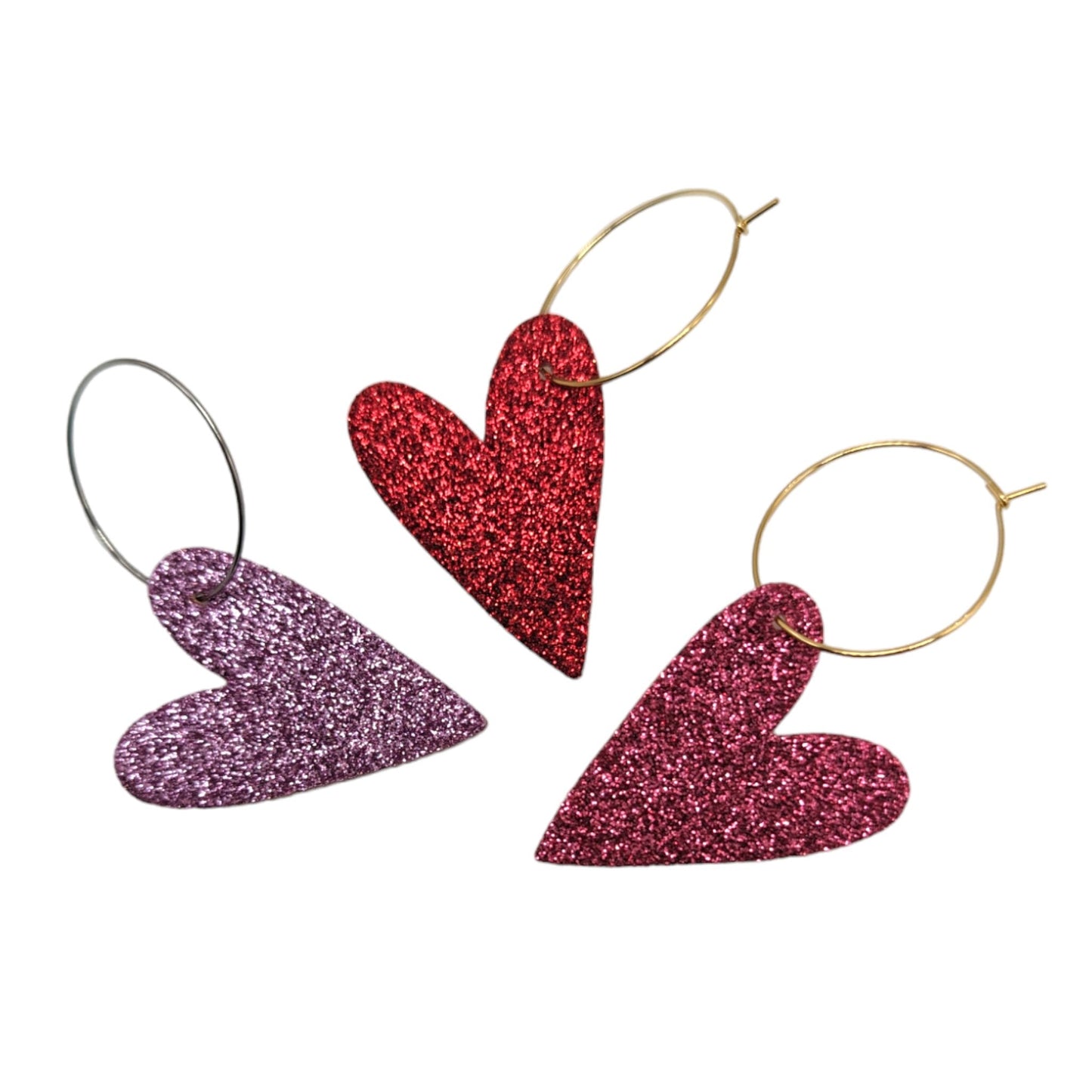 Pink glitter heart hoops