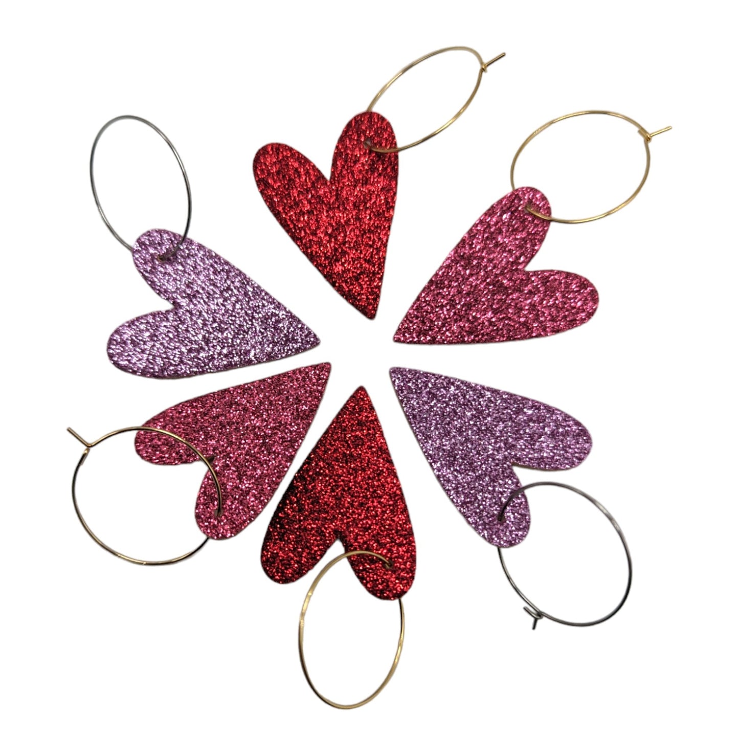 Pink glitter heart hoops